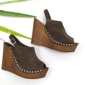 Charles David brown studded wood wedge platforms